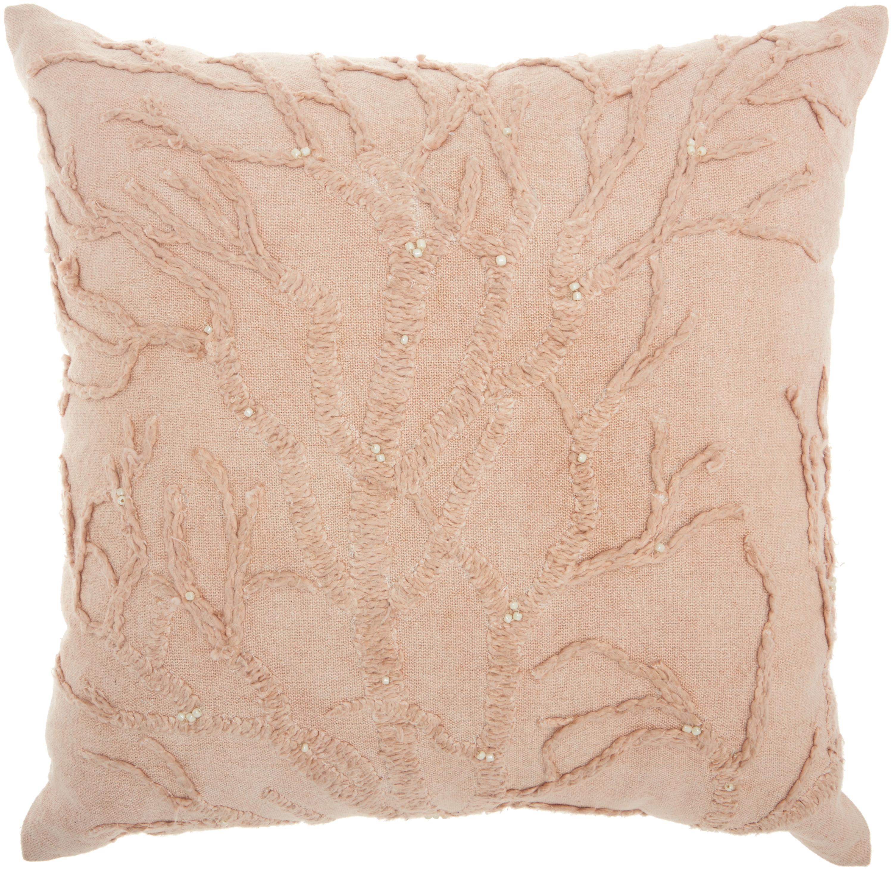 Blush Embroidered Cotton Square Throw Pillow, 18" x 18"