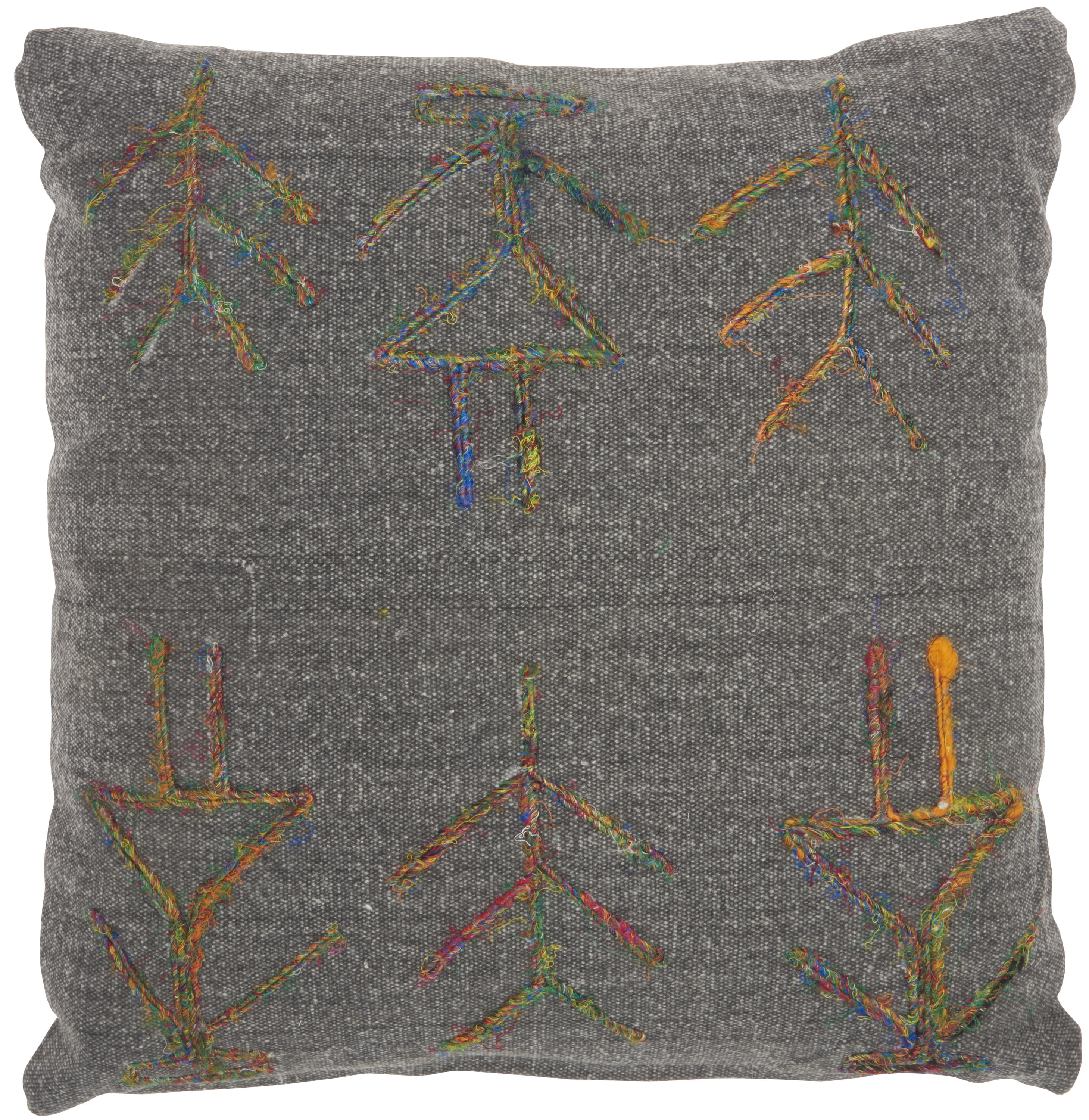 Charcoal Embroidered Figures Square Throw Pillow 18"