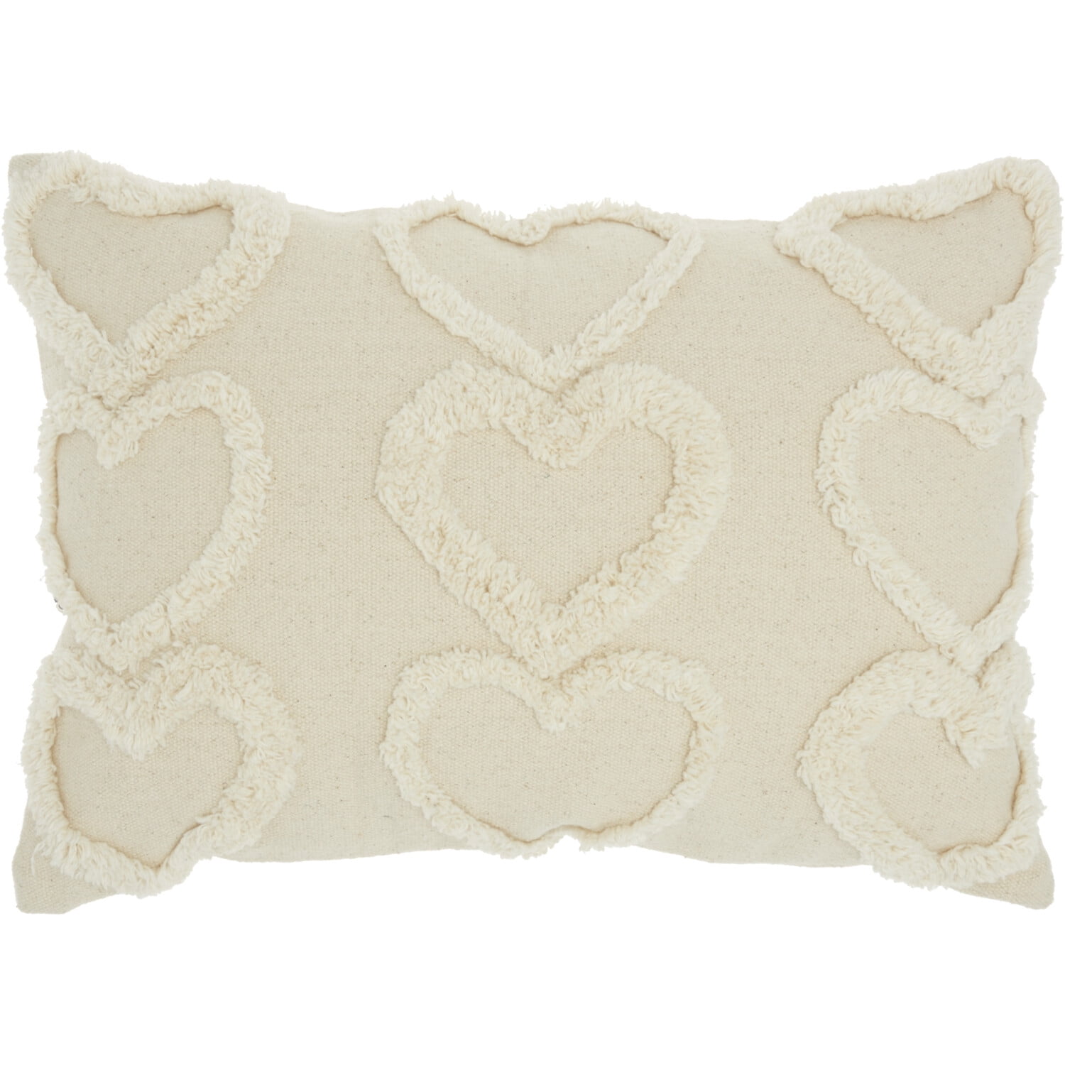 Cream Cotton Heart Pattern Lumbar Throw Pillow 14" x 20"