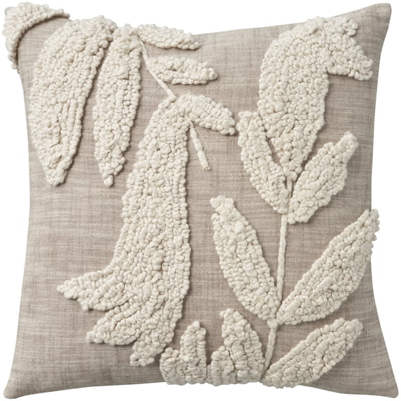 Nourison Life Styles Embrd Leaves Natural 18" x 18" Throw Pillow