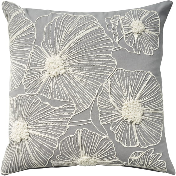 Nourison Life Styles Embroidered Flowers Grey 20" x 20" Throw Pillow Cover