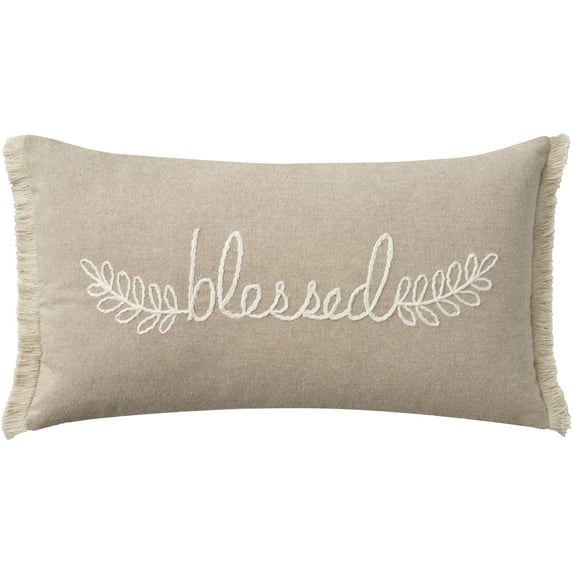 Nourison Life Styles Embroidrd Blessed Natural 12" x 21" Throw Pillow