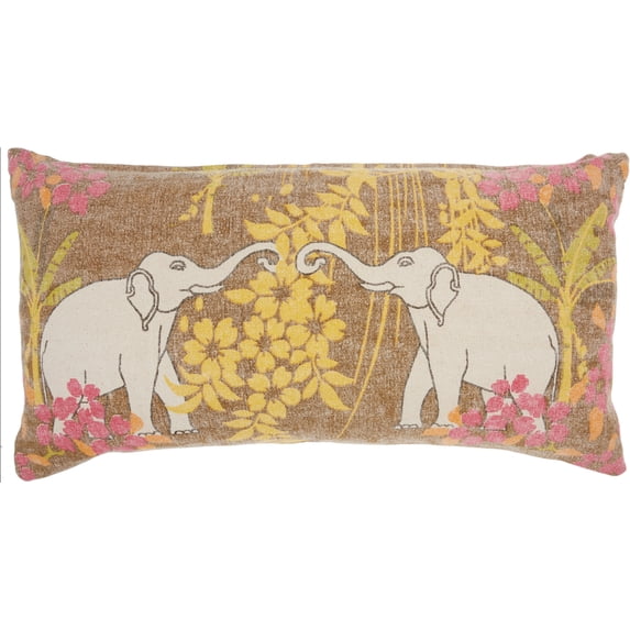 Nourison Life Styles Lucky Elephants Multicolor Decorative Throw Pillow , 16" x 32"
