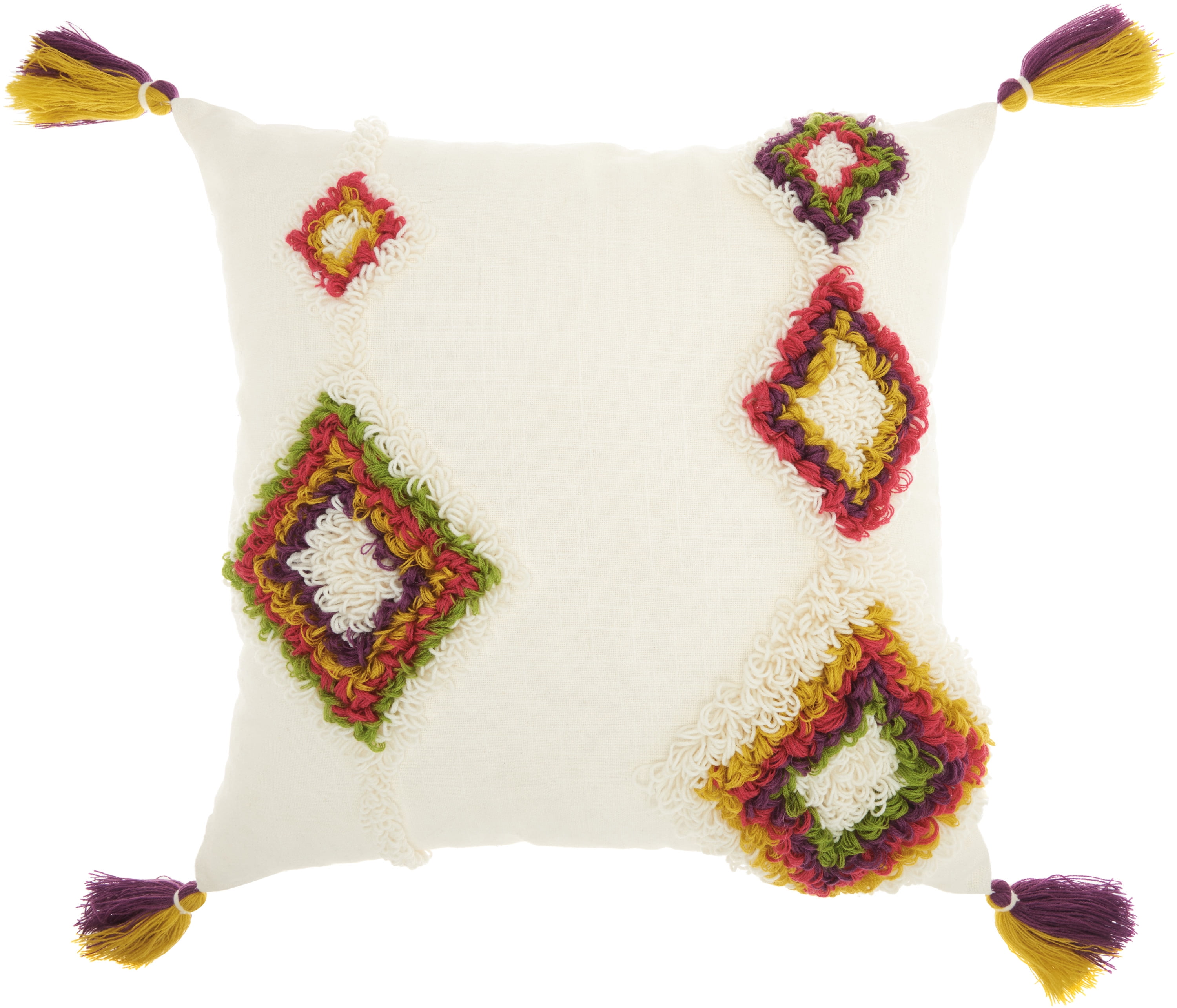 Multicolor Embroidered Square Throw Pillow with Tassels 20" x 20"