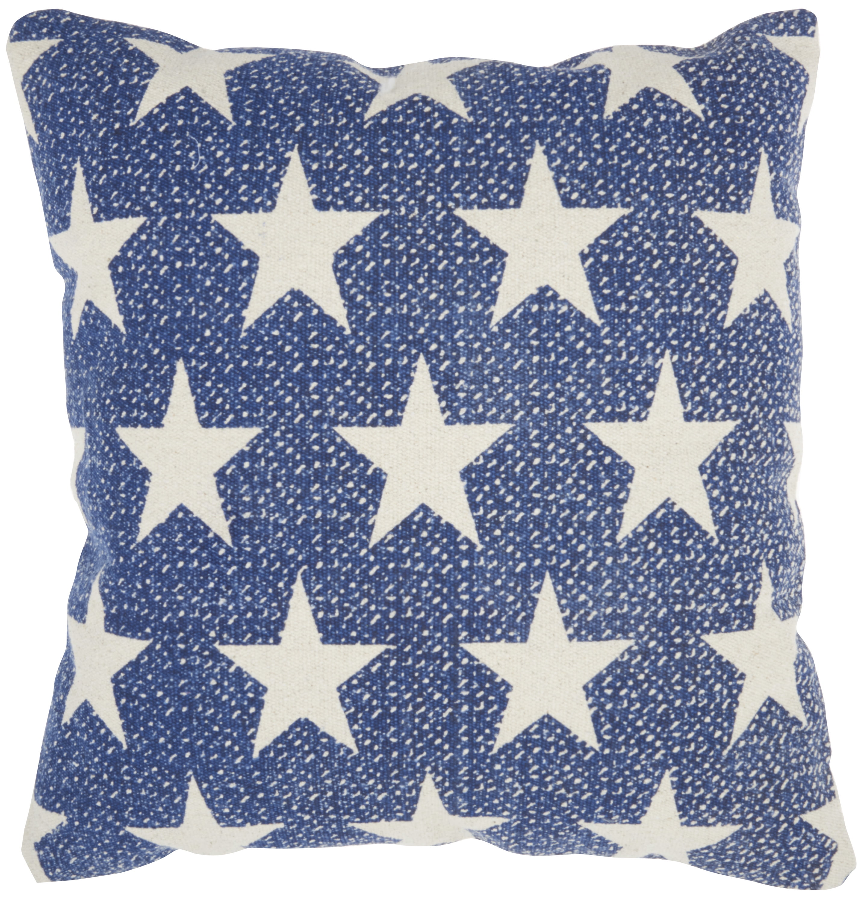 Navy and White Patriotic Stars Cotton Square Pillow 20" x 20"