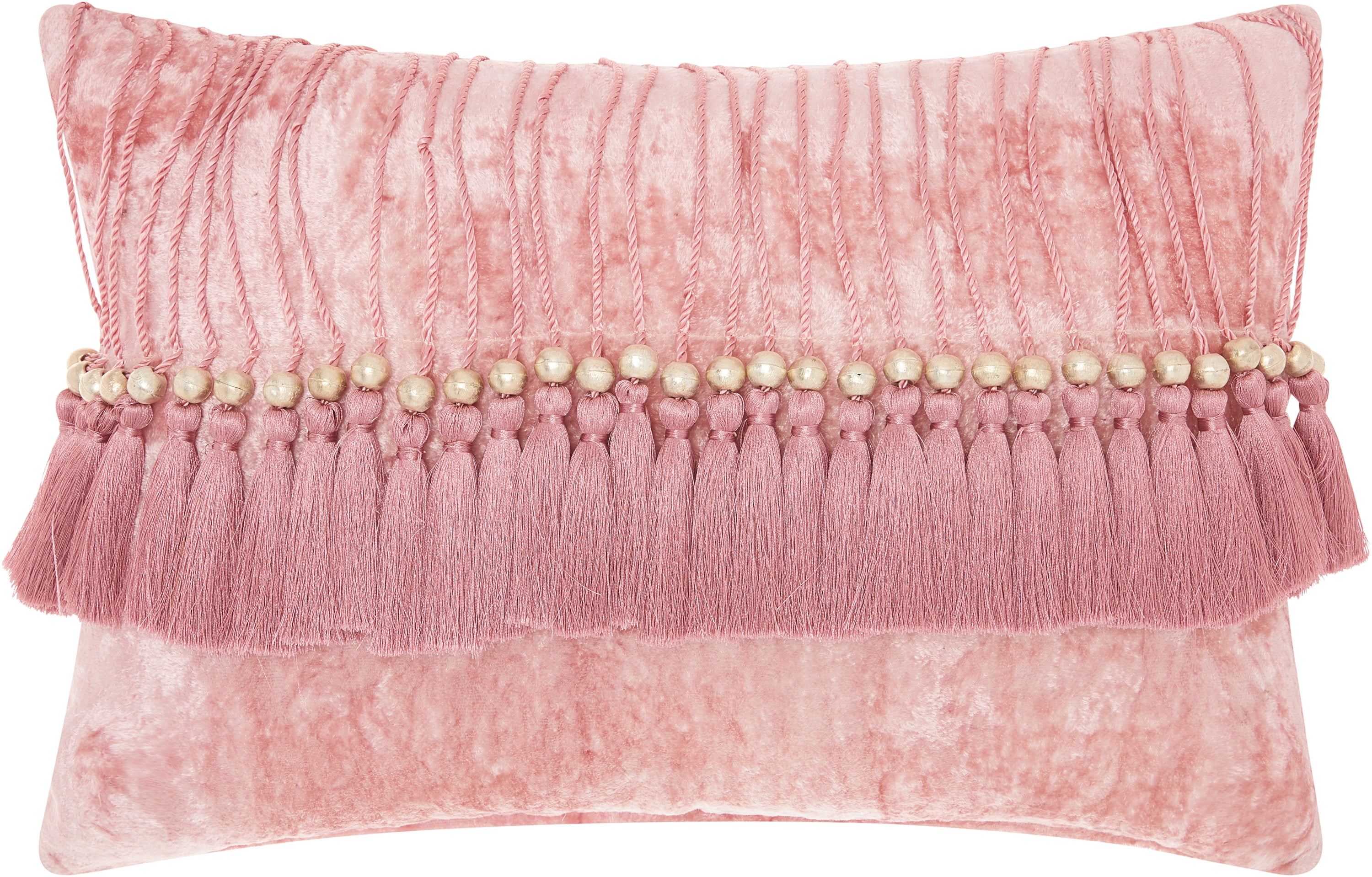 Rose Velvet Tassel Rectangular Throw Pillow 14" x 20"