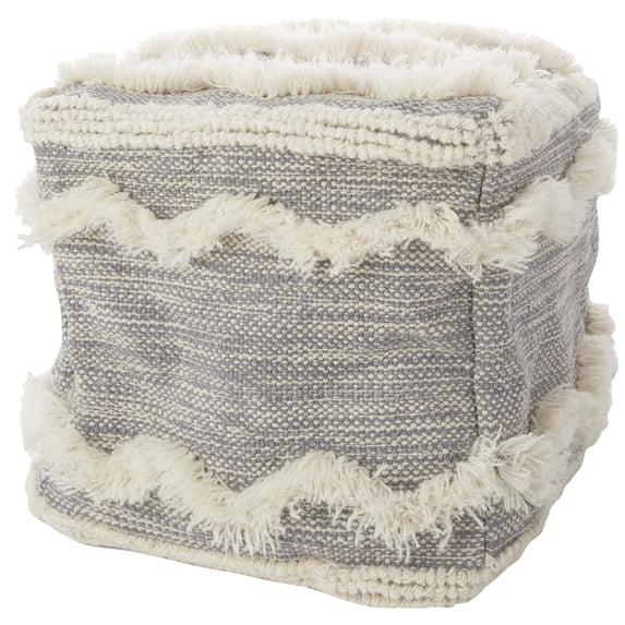 Nourison Life Styles Textured Grey Decorative Pouf, 16" x 16"