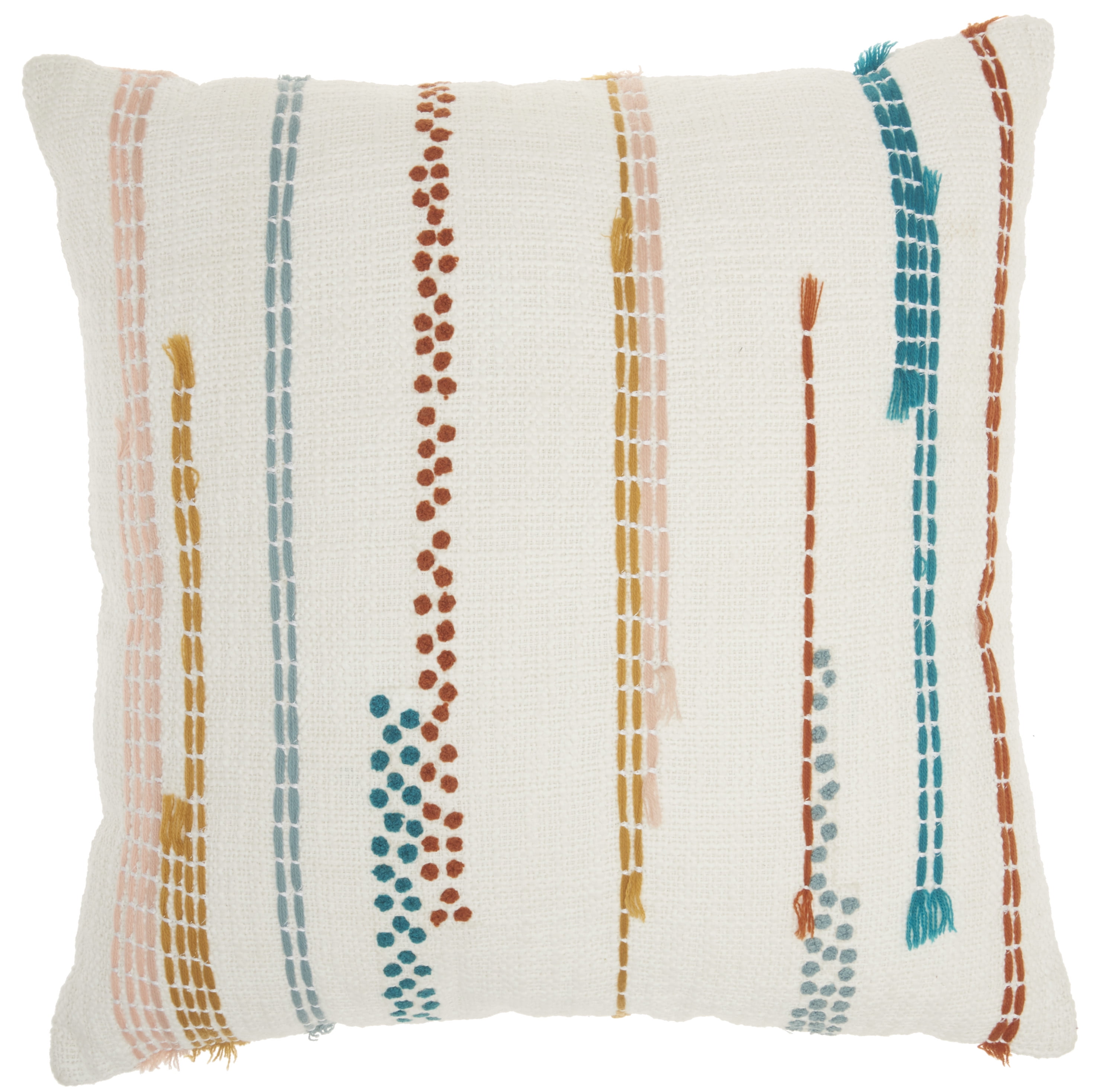 Multicolor Embroidered Cotton Square Throw Pillow 18" x 18"
