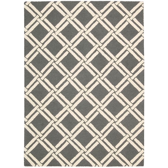 Nourison Linear LIN04 Area Rug Grey/Ivory 8' x 11" Latex Free Wool Geometric 8' x 10' Indoor,Handmade Bedroom,Living Room,Dining Room