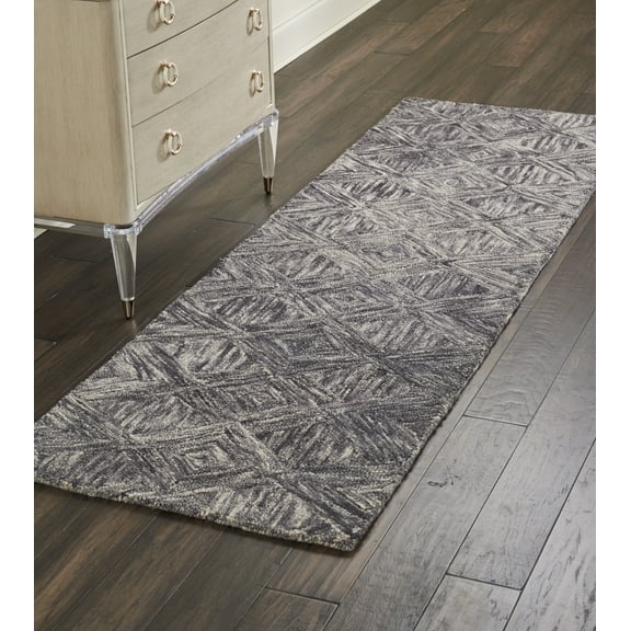 Nourison Linked 2'3" x 7'6" Charcoal Modern Indoor Rug