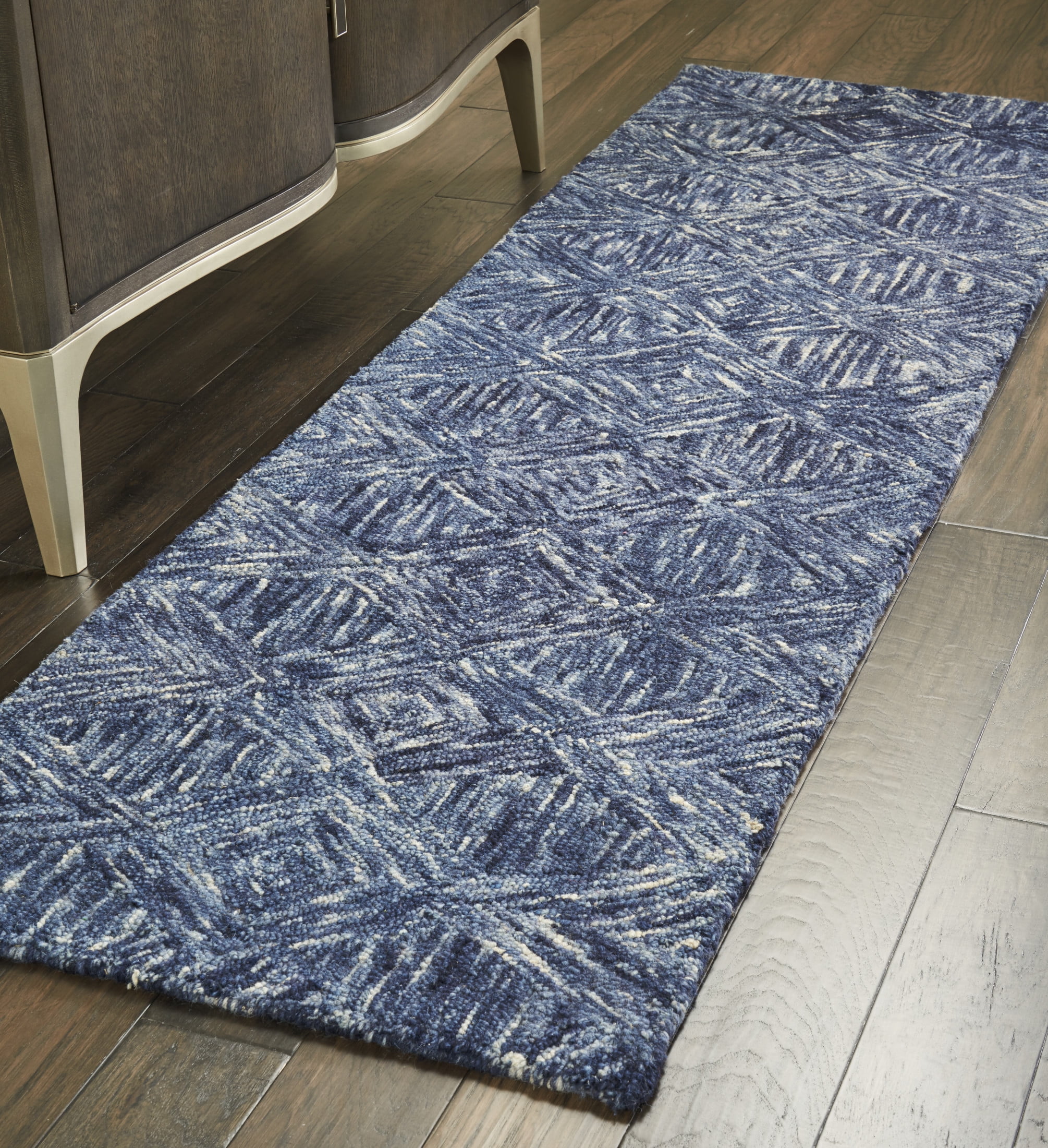Denim Blue Diamond Tufted Wool Runner Rug 2'3" x 7'6"