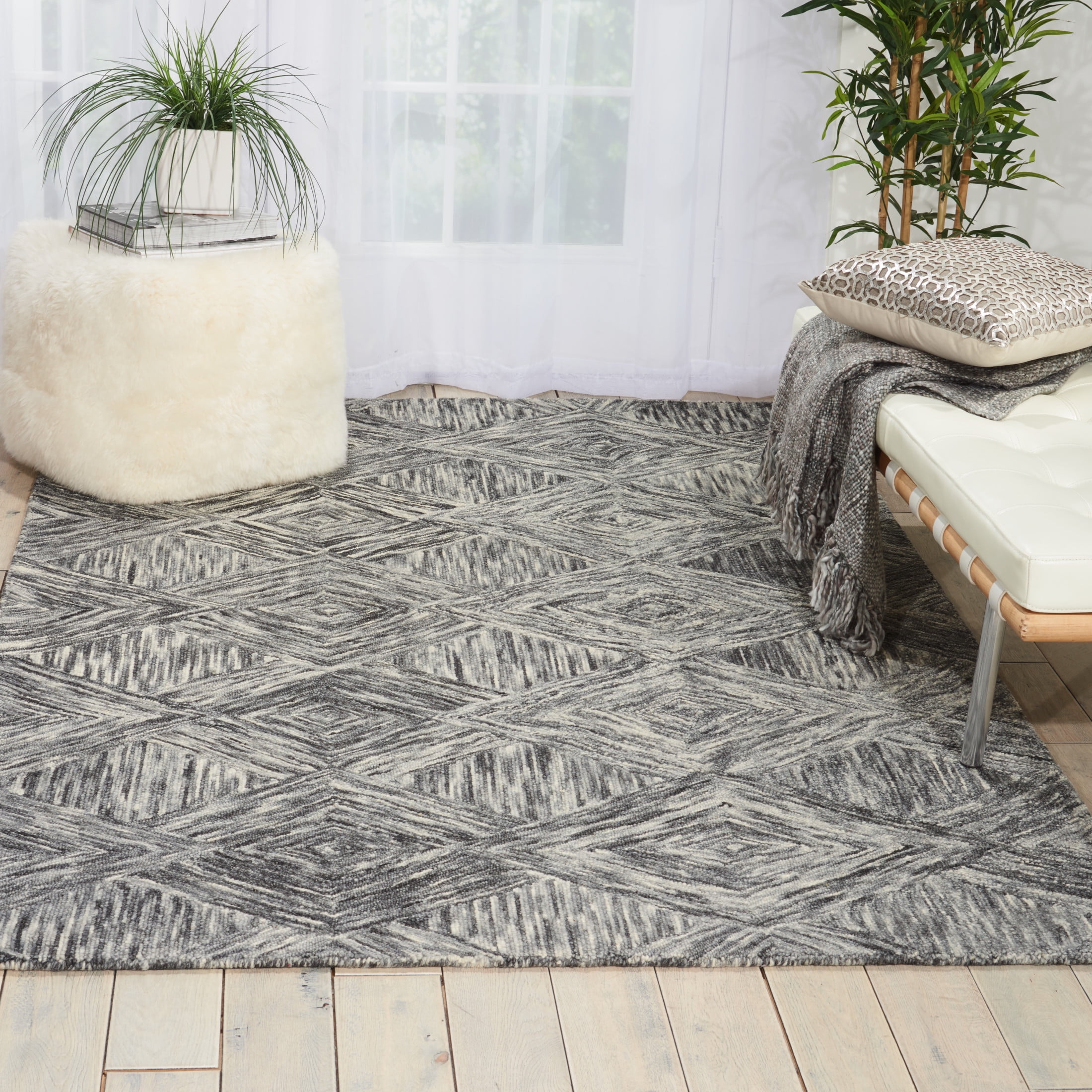 Charcoal Geometric Wool Tufted 5' x 7' Area Rug