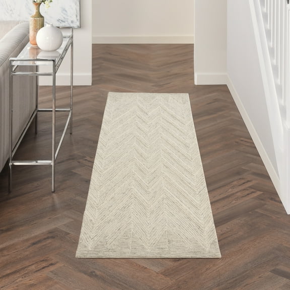 Nourison Linked Distressed Chevron Ivory/Grey 2'3" x 7'6" Area Rug, (8' Runner)