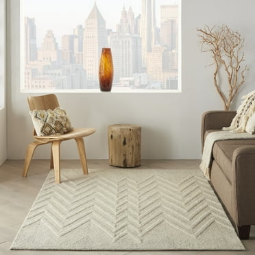 Nourison Linked Distressed Chevron Ivory/Grey 5' x 7'6" Area Rug, (5' x 8')