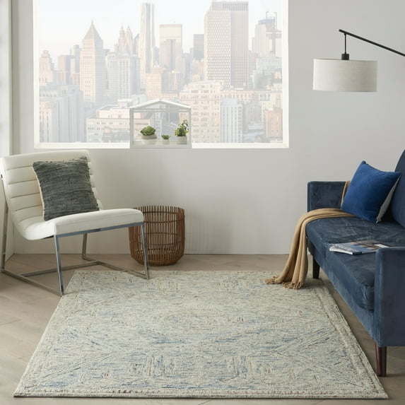 Nourison Linked Rustic Bohemian Blue/Multi 5' x 7'6" Area Rug, (5' x 8')