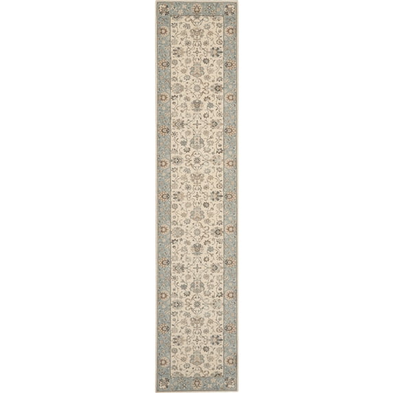 Nourison Living Treasures 30" x 144" Wool Indoor Rug in Ivory-Aqua