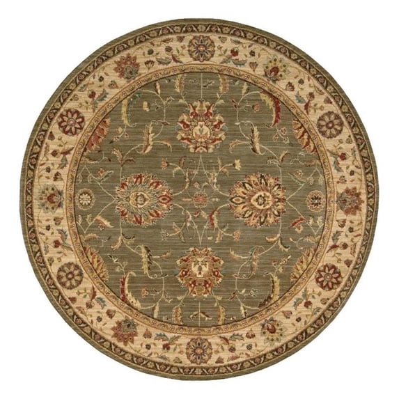 Nourison Living Treasures 94" Round Wool Indoor Rug in Green