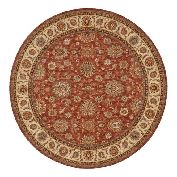 Nourison Living Treasures 94" Round Wool Indoor Rug in Rust Red