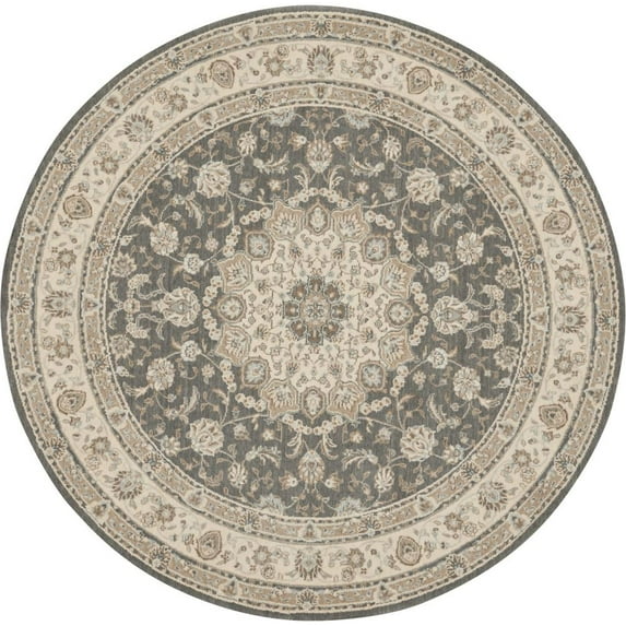 Nourison Living Treasures 5'10" x ROUND Grey/Ivory Persian Indoor Rug