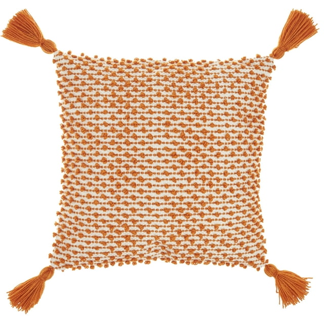 Nourison Loop Stripe Tassle Orange 18" x 18" Indoor/Outdoor Throw Pillow