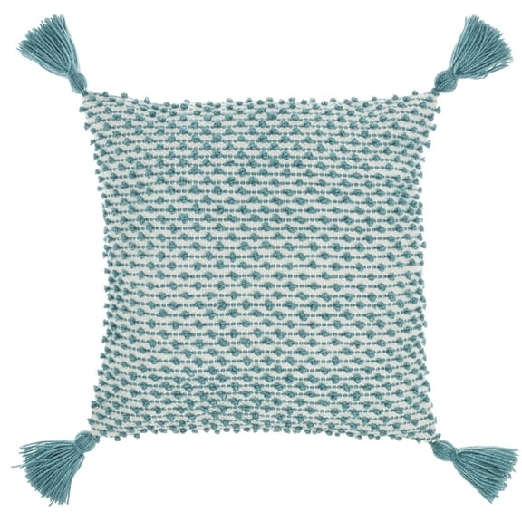 Nourison Loop Stripe Tassle Turquoise 18" x 18" Indoor/Outdoor Throw Pillow