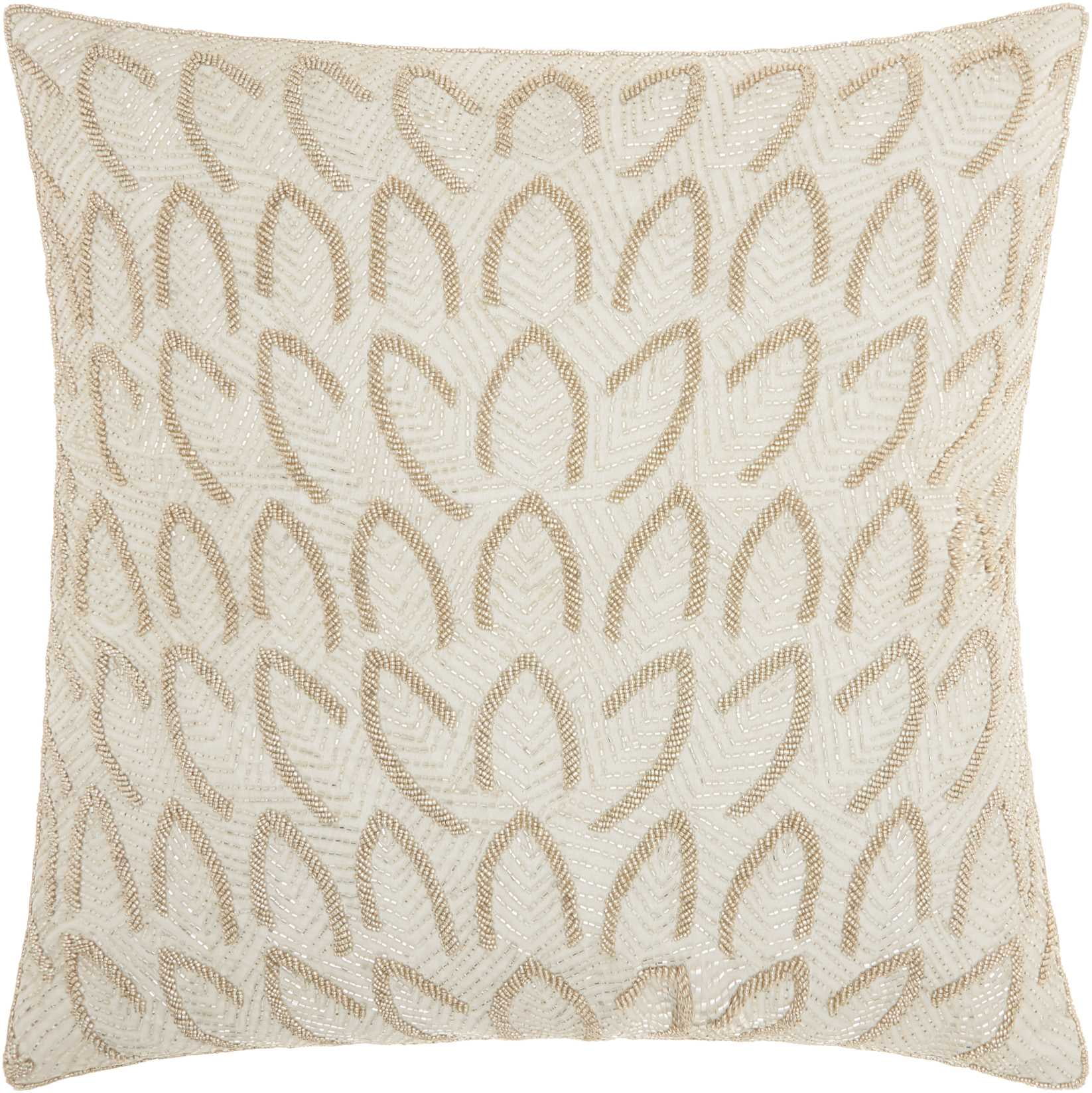 Silver Embroidered Beaded Square Throw Pillow