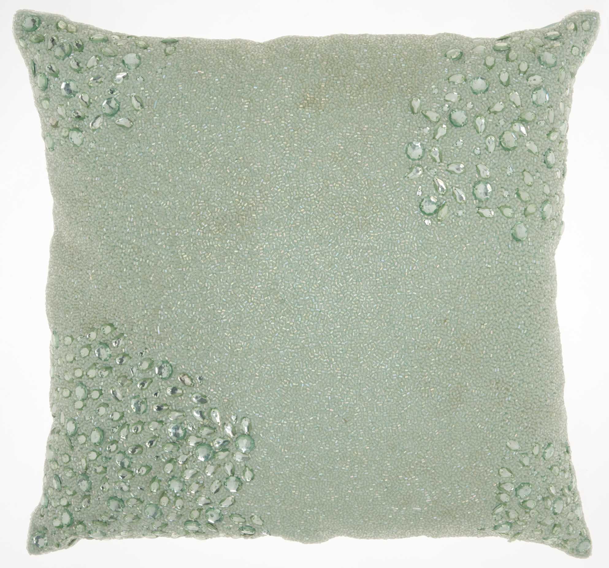 Seafoam Square Embroidered Beaded Decorative Throw Pillow