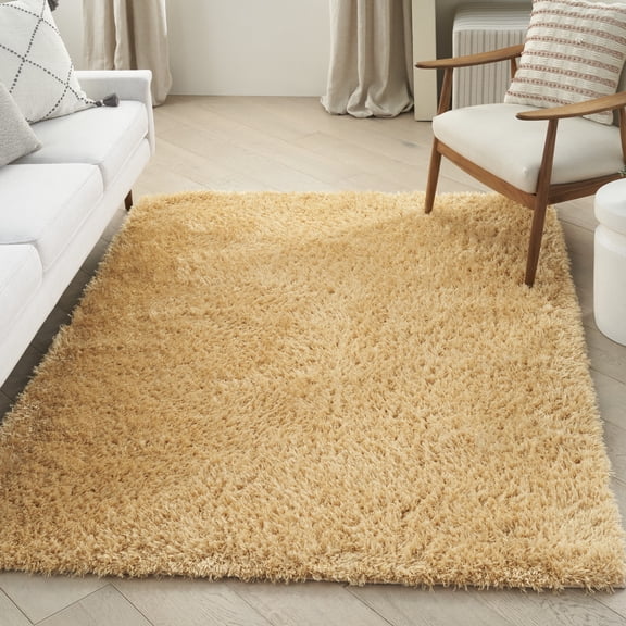 Nourison Lush Shag Modern & Contemporary Gold 5'3" x 7'3" Area Rug, (5x7)