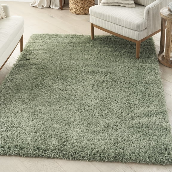 Nourison Lush Shag Modern & Contemporary Sage 5'3" x 7'3" Area Rug, (5x7)
