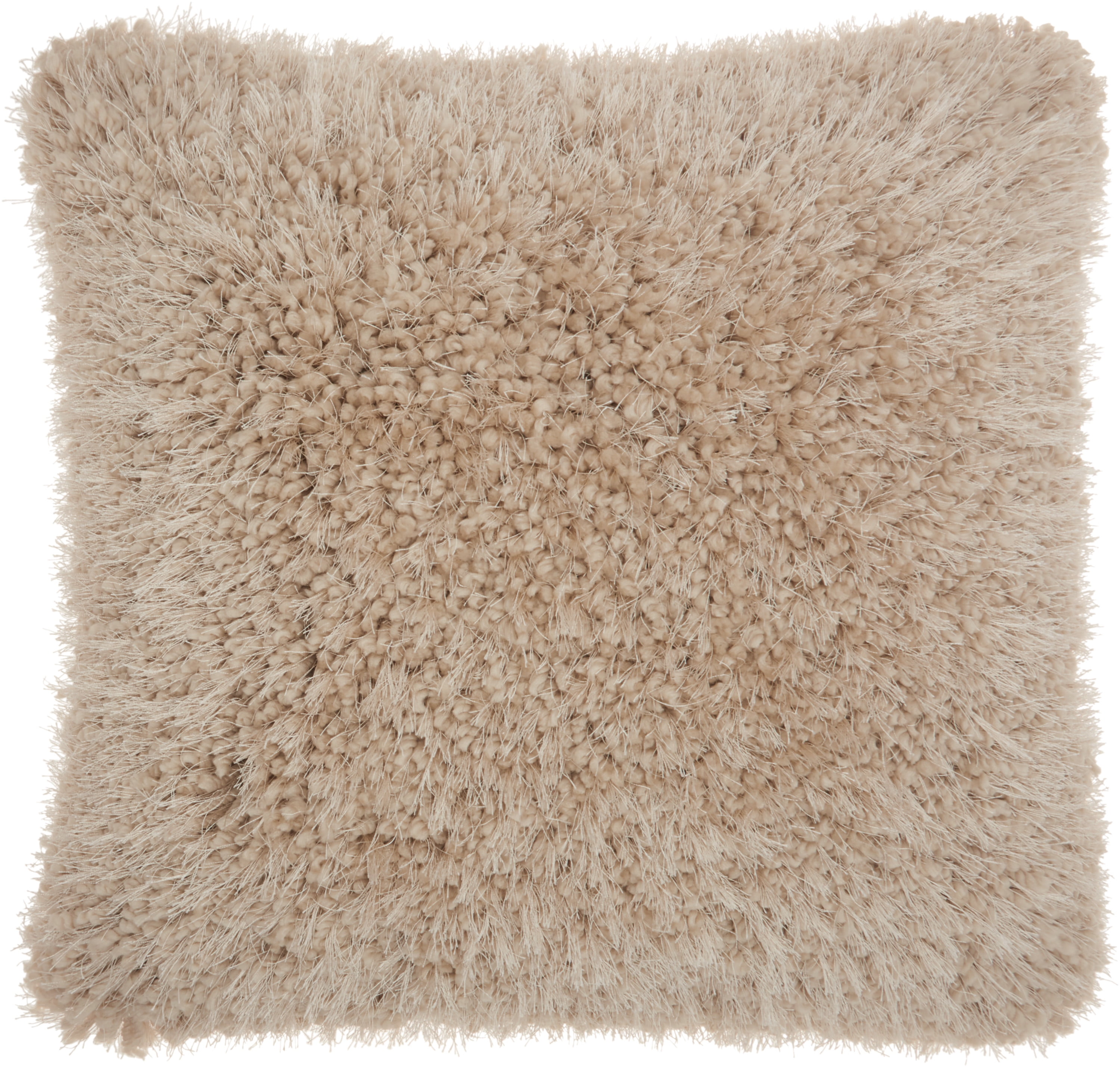 Beige Square Shag Throw Pillow with Lush Polyester Yarn