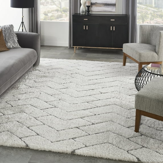 Nourison Luxurious Shag 7'10" x 9'10" Ivory/Grey Modern & Contemporary Indoor Rug