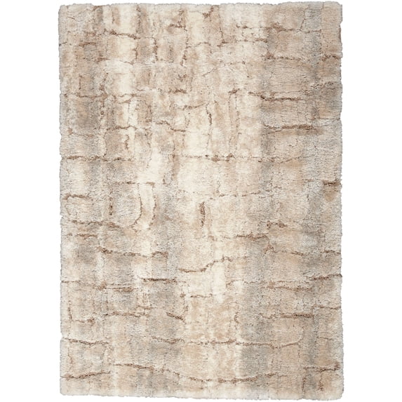 Nourison Luxurious Shag Abstract Textures Area Rug Ivory Beige 4' x 6'