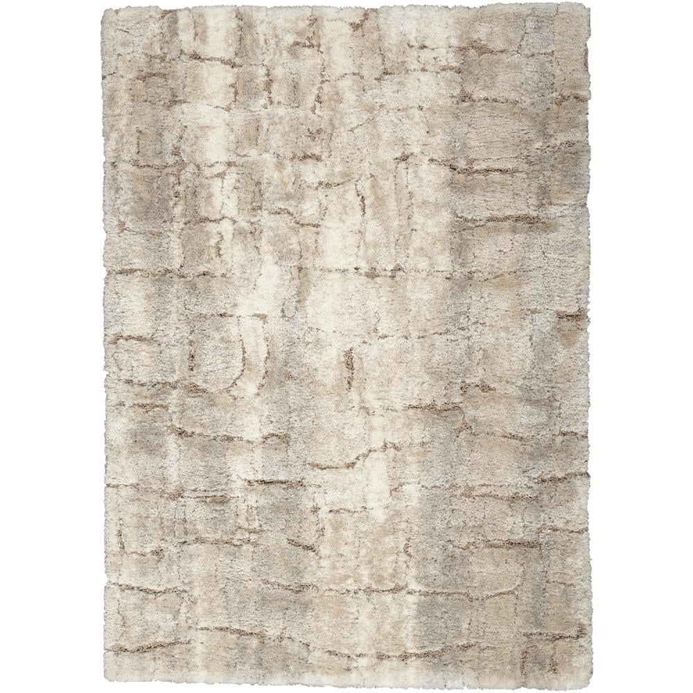 Ivory Beige Abstract Shag 5' x 7' Synthetic Area Rug