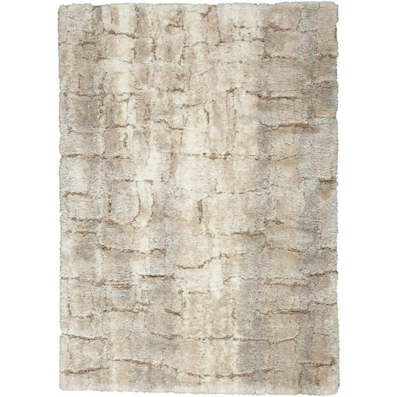 Nourison Luxurious Shag Abstract Contemporary Ivory Beige 5'3" x 7'3" Area Rug, Plush, Bedroom, Kitchen, Living Room