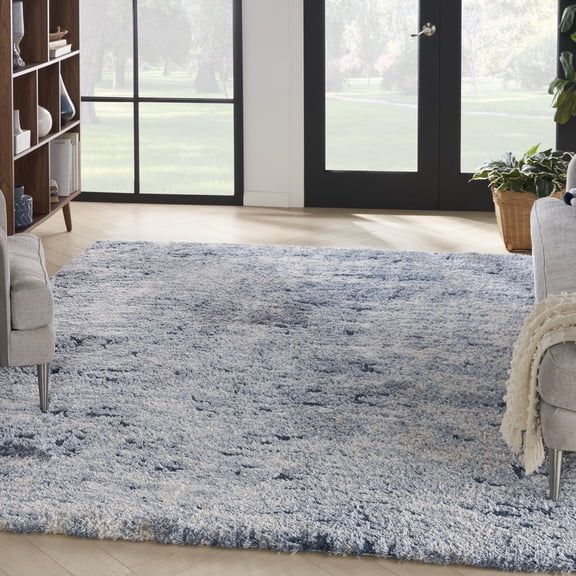 Nourison Luxurious Shag Abstract Modern Light Blue 9' x 12' Area Rug, Plush, Bedroom, Kitchen, Living Room