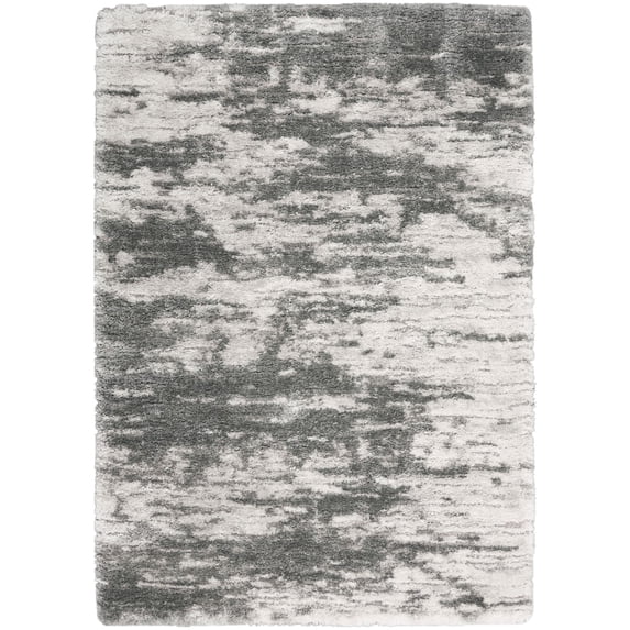 Nourison Luxurious Shag Contemporary Charcoal/Ivory 4' x 6' Area Rug, (4' x 6')
