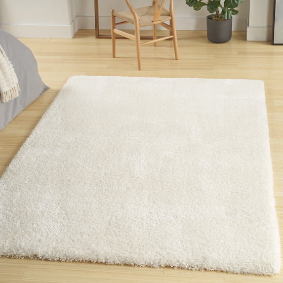 Nourison Luxurious Shag Ivory 5'3" x 7'3" Area Rug, Solid, Plush, Bed Room, Living Room, Dining Room, Kitchen, Easy Cleaning, Non Shedding,