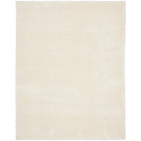 Nourison Luxurious Shag Ivory 6'7" x 9'2" Area Rug, Solid, Plush, Bed Room, Living Room, Dining Room, Kitchen, Easy Cleaning, Non Shedding