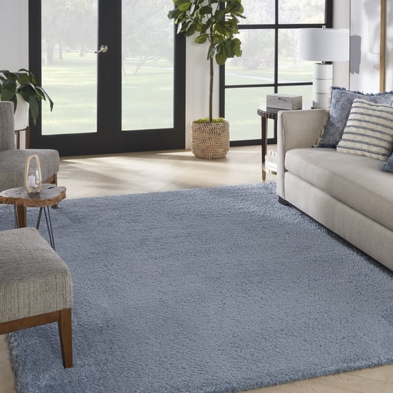 Nourison Luxurious Shag Light Blue 7'10" x 9'10" Area Rug, Solid, Plush, Bed Room, Living Room, Dining Room, Kitchen, Easy Cleaning, Non Shedding,