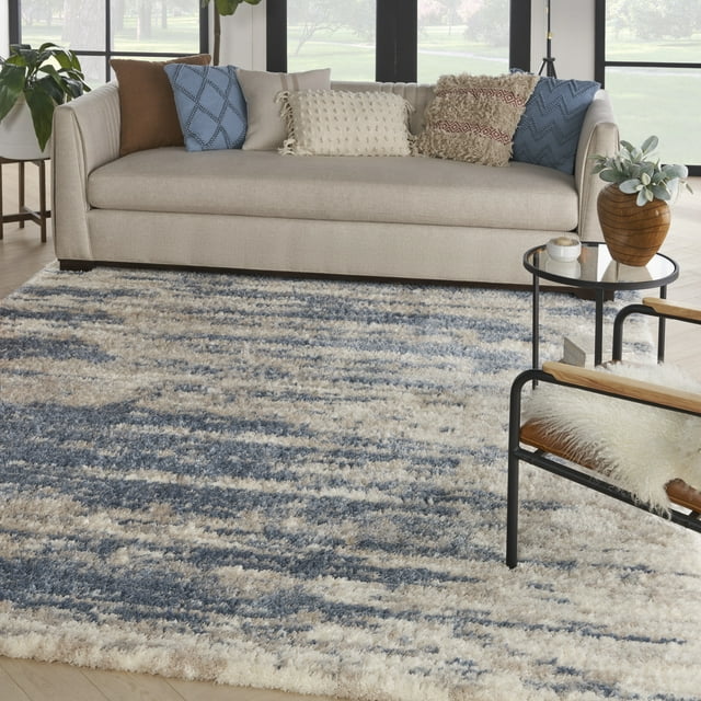 Nourison Luxurious Shag Light Blue Grey 6'7" x 9'2" Area Rug, Modern ...