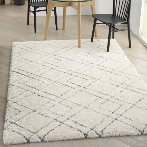 Nourison Luxurious Shag Modern Boho Ivory 4' x 6' Area Rug, Plush, Bedroom, Kitchen, Living Room