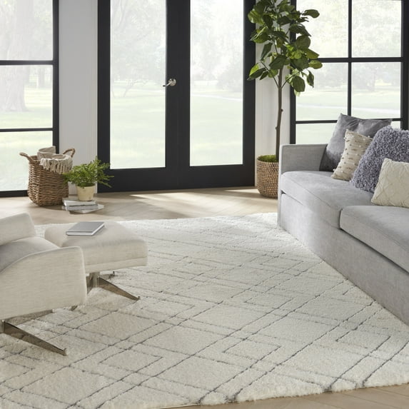 Nourison Luxurious Shag Modern Boho Ivory 6'7" x 9'2" Area Rug, Plush, Bedroom, Kitchen, Living Room