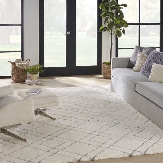 Nourison Luxurious Shag Modern Boho Ivory 9' x 12' Area Rug, Plush, Bedroom, Kitchen, Living Room