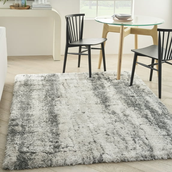 Nourison Luxurious Shag Modern Ivory/Charcoal 4' x 6' Area Rug, (4' x 6')