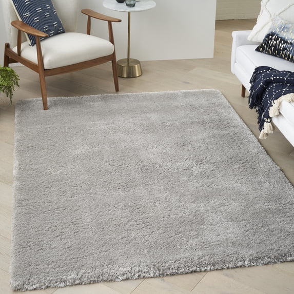 Nourison Luxurious Shag Silver 5'3" x 7'3" Area Rug, Solid, Plush, Bed Room, Living Room, Dining Room, Kitchen, Easy Cleaning, Non Shedding,