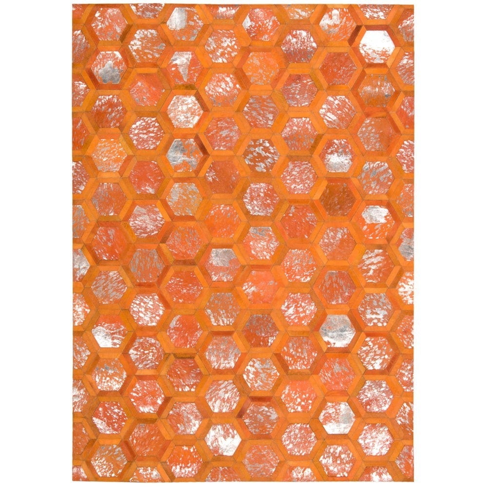 Handmade Tangerine Geometric Cowhide 8' x 10' Area Rug