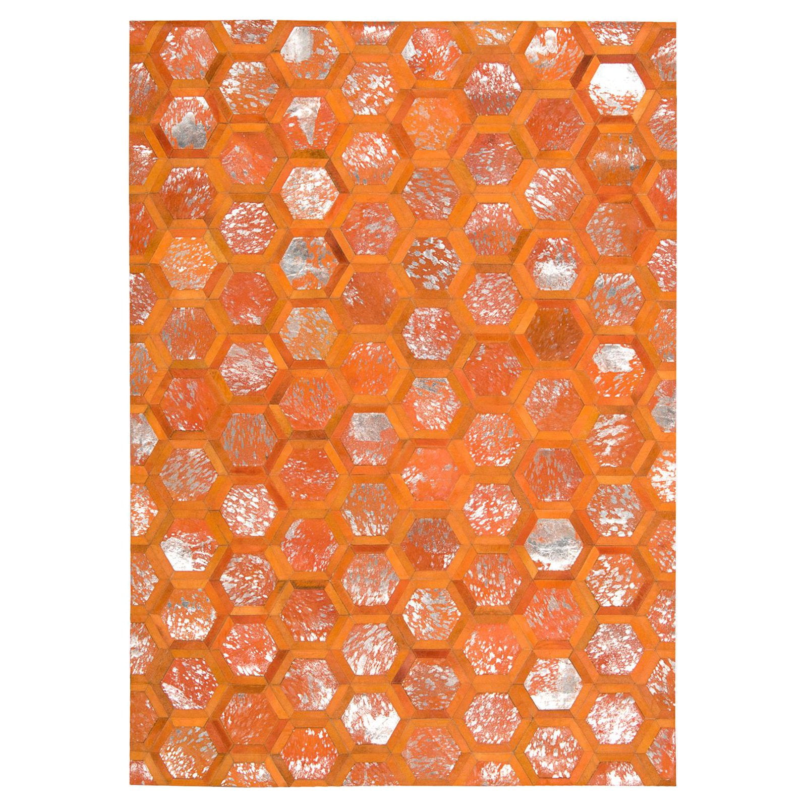 Handmade Tangerine Geometric Cowhide 8' x 10' Area Rug