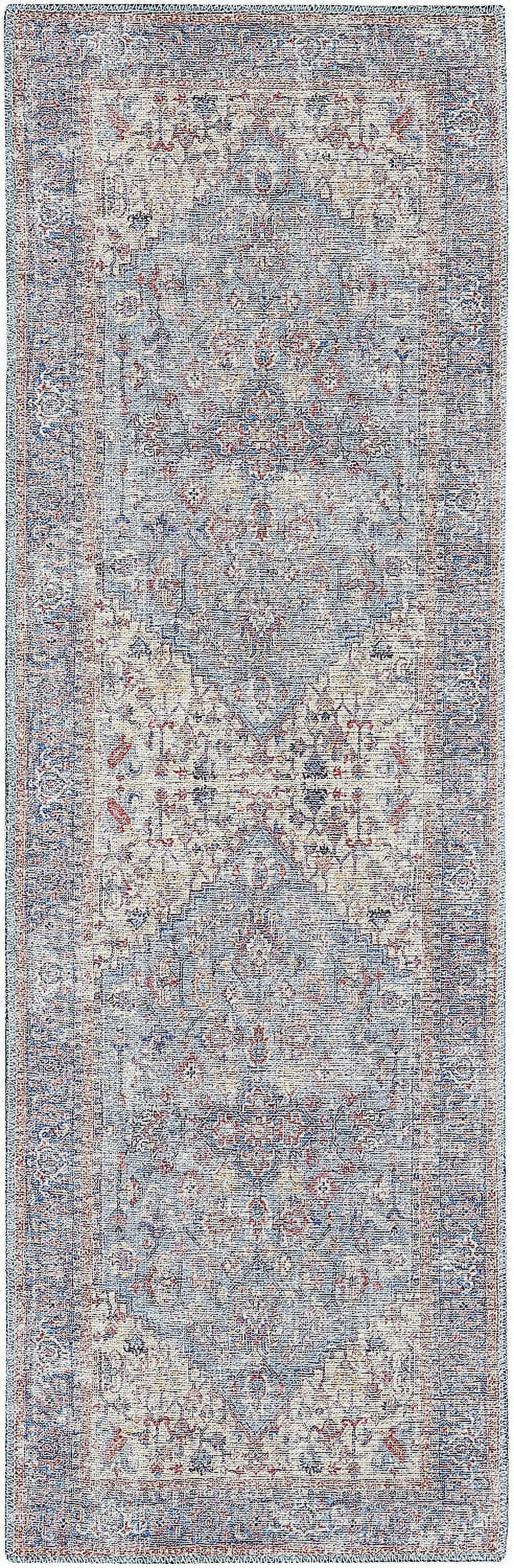 Machine Washable Blue and Multicolor Floral Runner Rug