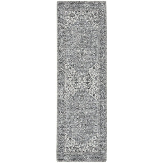 Nourison Machine Washable Series 1 Vintage Grey 2'2" x 10' Area Rug, (2x10)