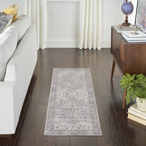 Nourison Machine Washable Series 1 Vintage Grey 2'2" x 8' Area Rug, (2x8)